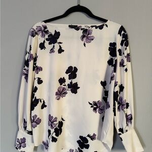 Ann Taylor White and Purple Floral Blouse